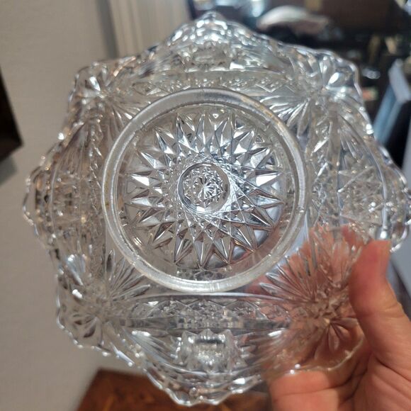 Vintage Imperial Glass-Ohio Hobstar Clear Flared Bowl 7.5" round Gilded Age - Picture 9 of 10
